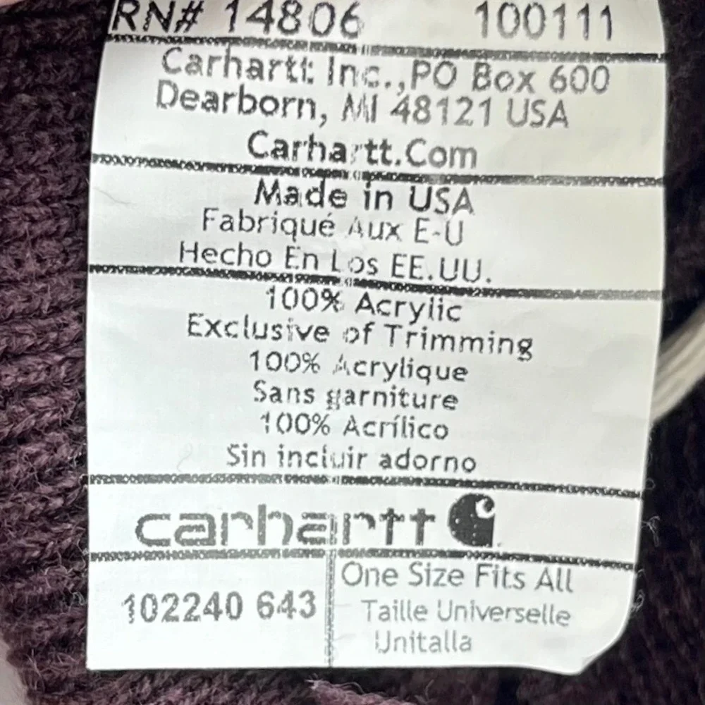 Carhartt Plum Pom Cuff Beanie Knit Hat Logo USA Thermal Workwear  Unisex Ski